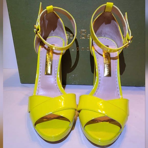 RUPERT SANDERSON Meadow Patent Heel in Citrus Color. - Picture 7 of 11